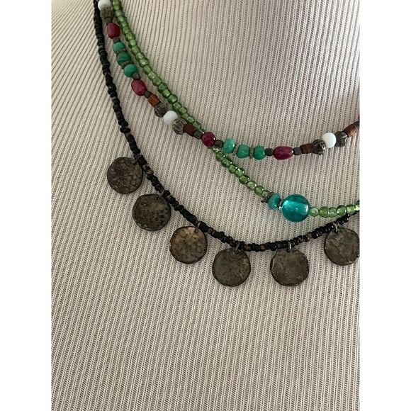Vintage Bead Turquoise Boho 3 Strand Necklace Bohemian 16" - Picture 4 of 6